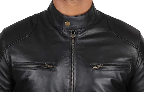Miniatura 2 de Chaqueta de cuero negro genuino para hombre chaqueta de piel de cordero real para motocicleta para hombre Marrón