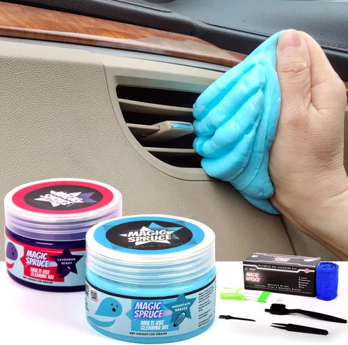 MAGIC SPRUCE Gel de Limpieza para Auto, Juego de 2 Masas de Limpieza con 4 Cepillos Antiestáticos, Herramientas de Limpieza de Ventilación,