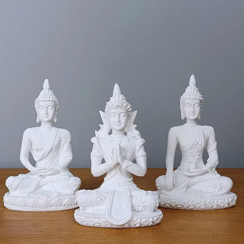 HYFAN Estatua armoniosa de meditación de Buda de piedra arenisca para manualidades, escultura de Feng Shui, decoración para el hogar, oficina,