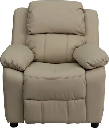 Miniatura 7 de EMMA + OLIVER Sillón reclinable infantil de vinilo beige acolchado de lujo con brazos de almacenamiento