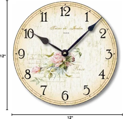 Miniatura 3 de Artículo C2001 Vintage Shabby Chic Estilo Rosas Reloj (12 Pulgadas De Diámetro)