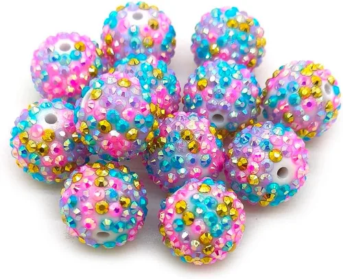Miniatura 12 de Cuentas de diamantes de imitación de colores redondas espaciadoras para joyería, pulsera, collar, bolígrafo, bolsa, cadena, suministros de 0.630 in
