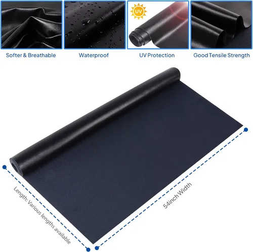 Miniatura 2 de Tela de cuero sintético impermeable de 108 x 54 pulgadas, vinilo marino, piel sintética, no se agrieta para tapicería, vehículo, pontón, barco, Negro