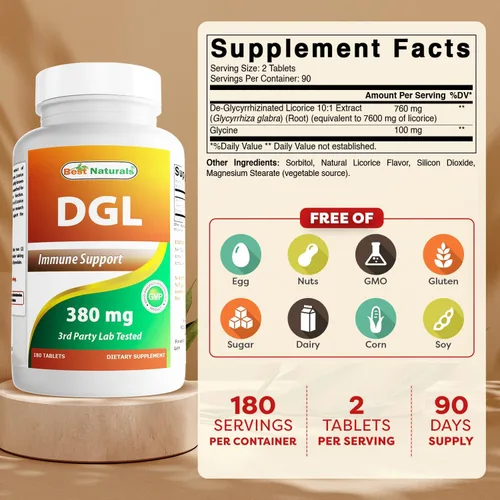 Miniatura 2 de Best Naturals DGL masticable 380 mg 180 comprimidos (180 unidades (paquete de 2))