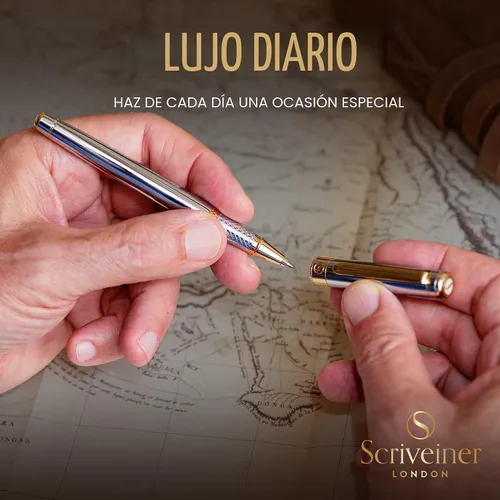 Miniatura 4 de Scriveiner - Bolígrafo de bola cromado plateado – Impresionante pluma de lujo, chapado en oro real, repuesto de tinta Schmidt, el mejor juego de 10.