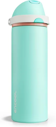 Miniatura 65 de ENCOOL Botella de agua aislada con popote, botella de agua de acero inoxidable con tapa de botón, a prueba de fugas y sin BPA, mantiene el frío Atún