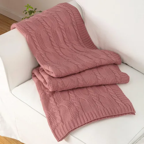 Aormenzy Manta de punto trenzado color rosa polvoriento, manta decorativa de punto trenzado, suave y acogedora manta de punto para sofá o cama, 50 x