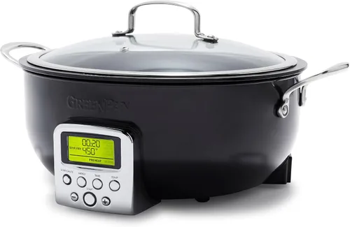 GreenPan Elite Essential Smart Electric 6QT Skillet Pot, para sellar, saltear, saltear y cocinar arroz, cerámica saludable antiadherente y piezas