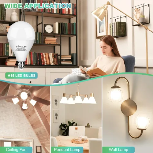 Miniatura 7 de comzler Bombilla LED E12 con base de candelabro, bombilla pequeña equivalente a 60 W, 4000 K, luz natural de día, bombillas para ventilador de techo
