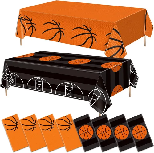 Miniatura 11 de Mixweer 2 piezas de mantel de plástico para baloncesto, decoraciones de fiesta de cumpleaños, 137 x 274 cm, mantel rectangular de campo