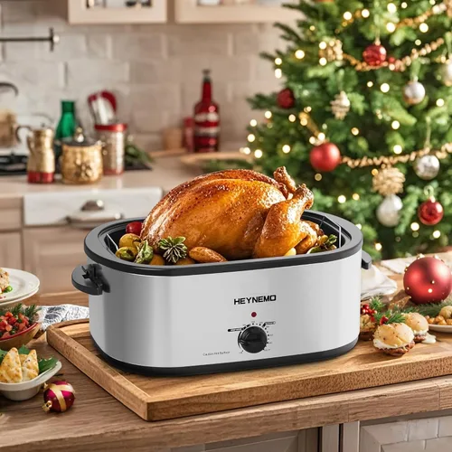 Miniatura 7 de Horno asador de 28 cuartos de galón, bandeja asadora eléctrica con tapa visible y de auto-rociado, horno asador eléctrico grande de acero inoxidable