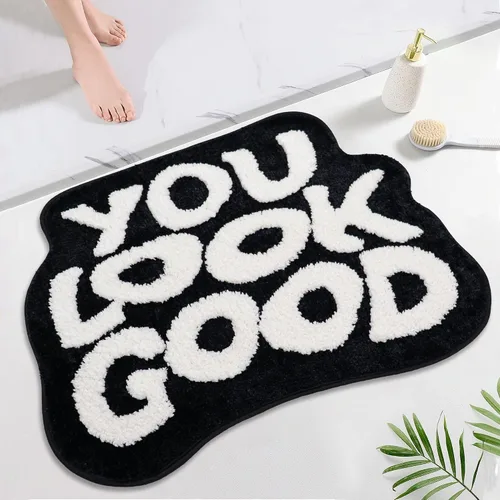 Miniatura 10 de Alfombra de baño con texto en inglés "You Look Good", alfombra larga para baño, divertida decoración de baño para bañera, dormitorio y ducha, 20 x