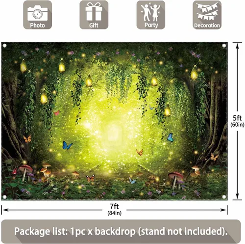 Miniatura 3 de Telón de fondo de bosque encantado de primavera de 7 x 5 pies para decoración de pared de habitación de niños y niñas, decoración de pared