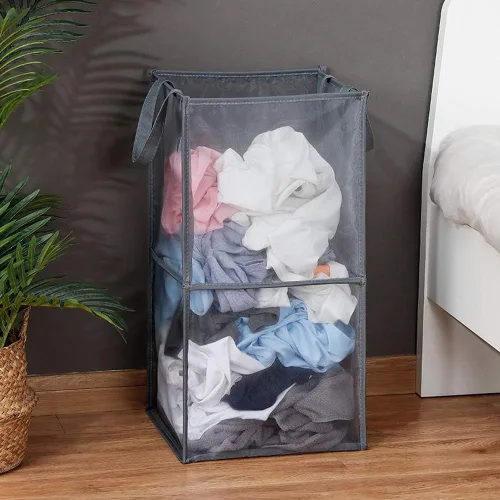Miniatura 2 de HONOMA - Bolsas de lavandería con asas, cesta de ropa sucia de malla plegable y portátil, plegable para guardar la ropa, para habitación de niños
