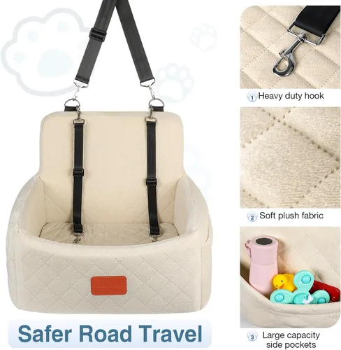 Miniatura 4 de WOOAIDAGG Asiento de coche para perros de menos de 30 libras, relleno cómodo de tela con espuma viscoelástica, cama de viaje para mascotas lavable
