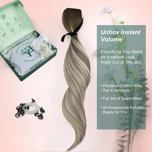 Miniatura 148 de Easyouth Extensión de cabello humano rubio con cola de caballo, extensiones de cabello humano rubio dorado con reflejos rubios, extensiones