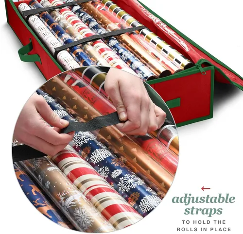 Miniatura 4 de Organizador de papel de regalo de alta calidad, soporte para papel de regalo con bolsillos adicionales para decoraciones navideñas, asas reforzadas