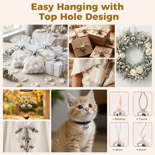 Miniatura 3 de MCPINKY 300 PIEZAS Cascabeles a Granel, Cascabeles de Manualidades de 1 Pulgada para Manualidades DIY, Decoración Navideña y del Hogar, Plateado