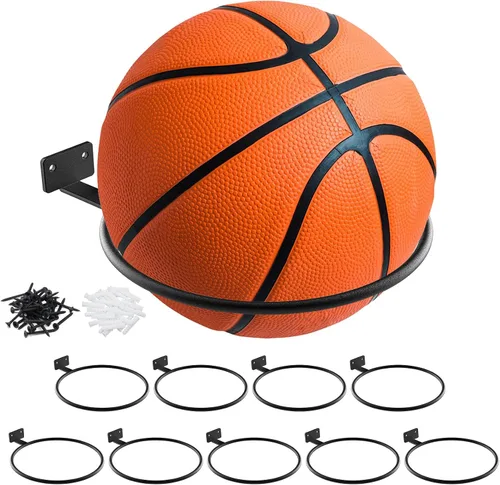 Miniatura 9 de Soporte de baloncesto Soporte de pared de fútbol Estante de exhibición de metal universal de bola Soporte para baloncesto Fútbol Voleibol