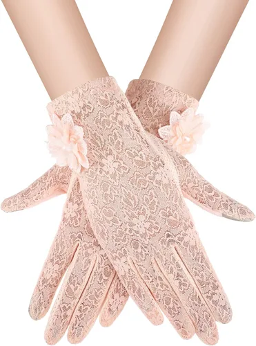 SATINIOR Guantes florales de encaje para mujer, elegantes guantes de encaje cortos, guantes de verano para boda, Halloween, fiesta de cosplay