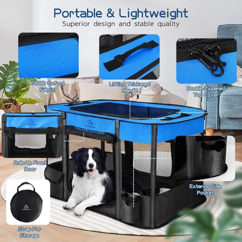 Miniatura 6 de Corralito para perros, corralito para mascotas, corralito plegable para cachorros y gatos, jaula de camping portátil para ejercicio, cubierta
