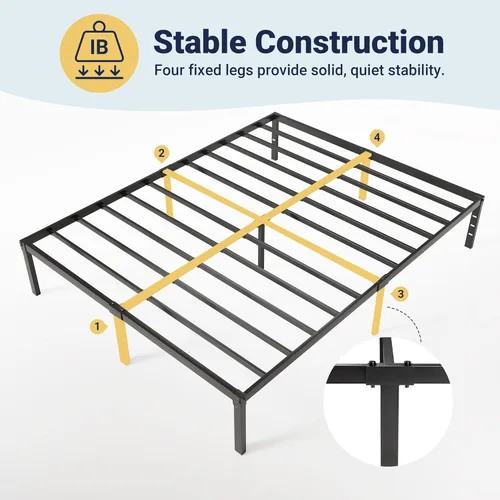 Miniatura 4 de Allewie Base de cama de tamaño matrimonial, camas de plataforma de metal de 14 pulgadas con espacio de almacenamiento, no necesita somier y fácil