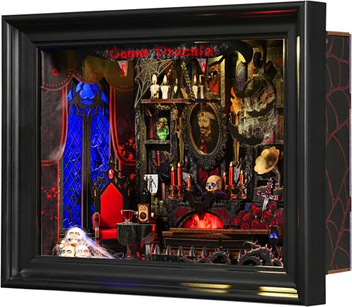 Kit de rincón de libros, rompecabezas de madera 3D con control de interruptor LED y marco para montar en pared, casa en miniatura para
