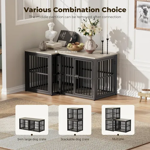 Miniatura 2 de Lyromix Mueble de jaula para perros de 27 pulgadas con 3 puertas, mesa auxiliar de madera resistente para perros pequeños, múltiples unidades se