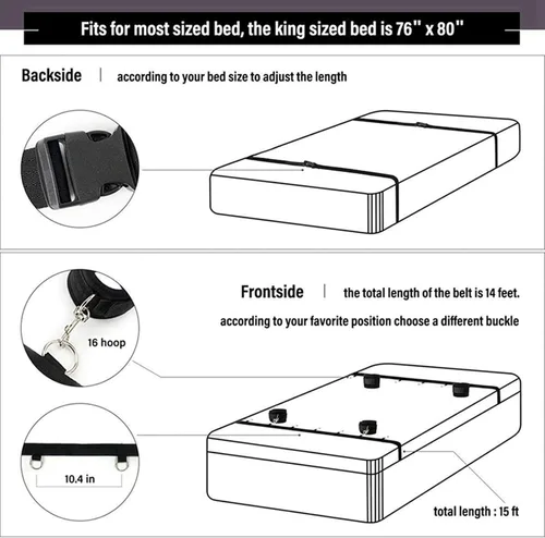 Miniatura 4 de Kit de restricciones de cama para parejas, cuerda de servidumbre y lazos sexuales para tobillos y muñecas, correas de cama King para adultos