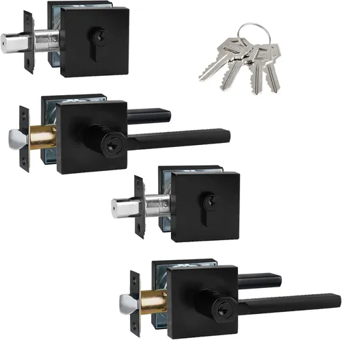 Miniatura 65 de Manija de Puerta de Paso (Sin Cerradura), Mango Cuadrado Interior de Servicio Pesado para Pasillo y Closet, Negro Mate, Reversible para Diestros