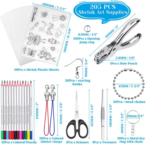 Miniatura 2 de Shynek Kit de llavero de arte retráctil de 205 piezas, incluye 20 hojas de plástico retráctil y 185 accesorios de llavero para manualidades creativas