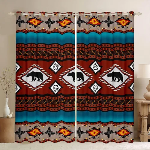 Miniatura 13 de Cortinas y cortinas occidentales de 76 x 45 pulgadas, cortinas aztecas, exóticas, nórdicas, bohemias, opacas, tribu india, geometría, étnica