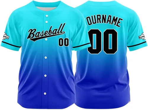 Miniatura 39 de Camiseta de béisbol con degradado personalizado, nombre, número y logotipo personalizados para hombres, mujeres y niños