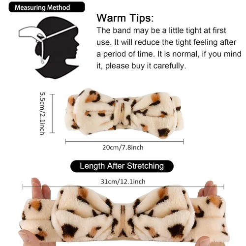 Miniatura 2 de WHAVEL Diadema para el cabello, paquete de 6 diademas de leopardo para spa, diadema de maquillaje para lavar la cara, diadema de lazo de microfibra