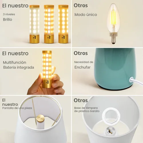 Miniatura 9 de Lámpara de mesa inalámbrica de 14 pulgadas, lámpara de noche de cerámica recargable con bombilla LED magnética, regulable continua y 3 colores, Verde