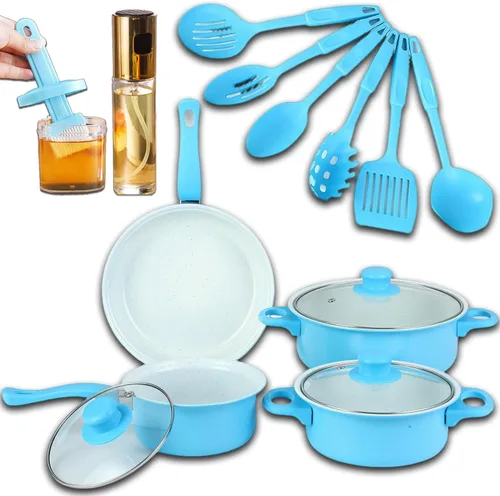 Miniatura 11 de Juego de utensilios de cocina de aluminio antiadherente de 7 piezas, ollas y sartenes, juegos de ollas y sartenes antiadherentes con tapas para Negro