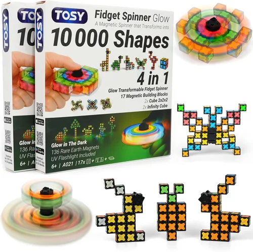 Miniatura 13 de TOSY Spinner Fidget Magnético que Brilla - 16 Bloques, Juguete 3 en 1: Spinner Fidget Transformable, Cubo Infinito/Rompecabezas, Brillante, Rellenos