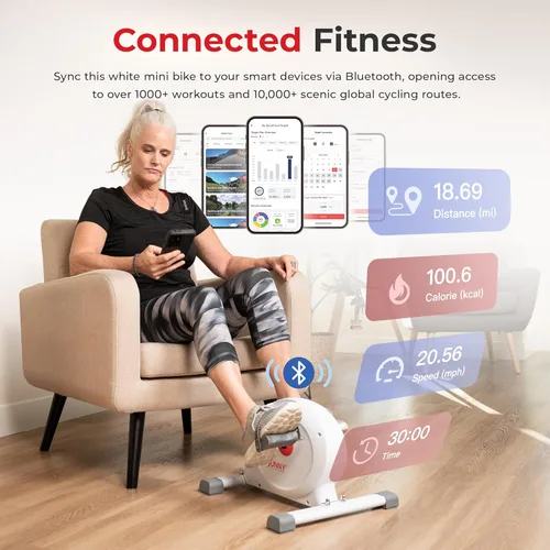Miniatura 6 de Sunny Health & Fitness Smart Under-Desk Bike Exerciser, Low-Impact Cardio Cycling Equipment for Home/Office, Mini Paddler for Arm/Leg Mobility Blanco