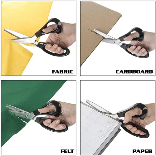 Miniatura 5 de Cizallas de borde festoneado y dientes ondulados, tijeras multifuncionales de acero inoxidable para sastre, tijeras profesionales de corte