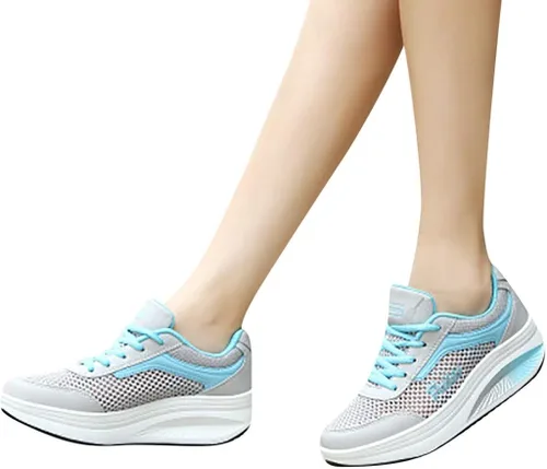 Lousioa Parejas Hombres Woemen Sneakers Flying Weaving Mesh Slip-On Transpirable Ligero Runing Corde-Up Zapatos de Deportes al aire libre, 5, Azul