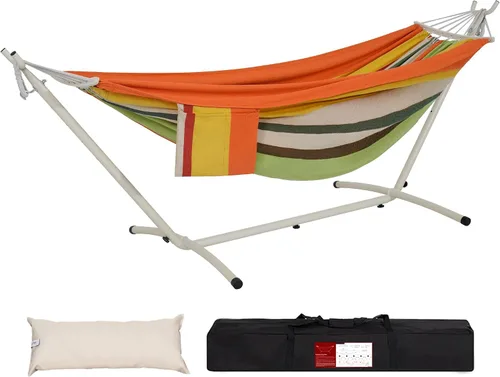 Miniatura 21 de Lazy Daze Hammocks Hamaca doble con soporte de acero de 9 pies que ahorra espacio, incluye funda de transporte portátil, capacidad de 450 libras
