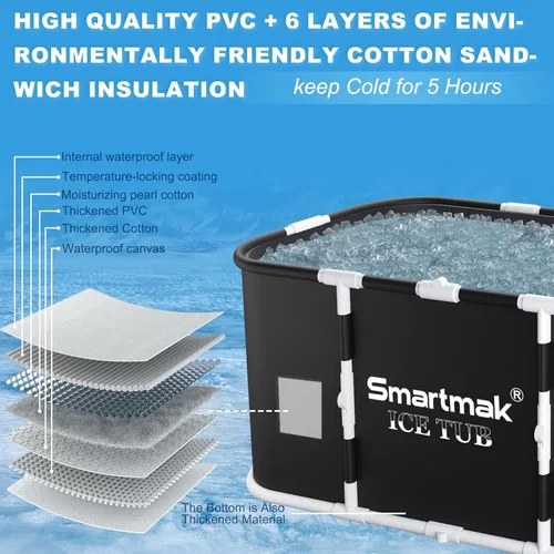 Miniatura 3 de Smartmak Bañera de hielo, bañera de inmersión fría portátil XL grande con cubierta para atletas, terapia de agua fría y recuperación, baños