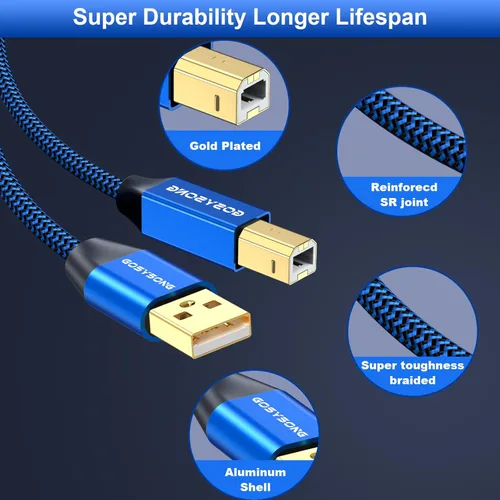 Miniatura 3 de Cable de impresora USB 2.0 de 30 pies - Alta velocidad tipo A a tipo B, compatible con HP, Canon, Dell, Epson, Xerox y más (azul)