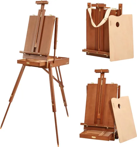 Miniatura 8 de VISWIN Caballete portátil Plein Air, caja de artista con trípode de aluminio y 2 bolsas de transporte de nylon, caballete de mesa y piso francés