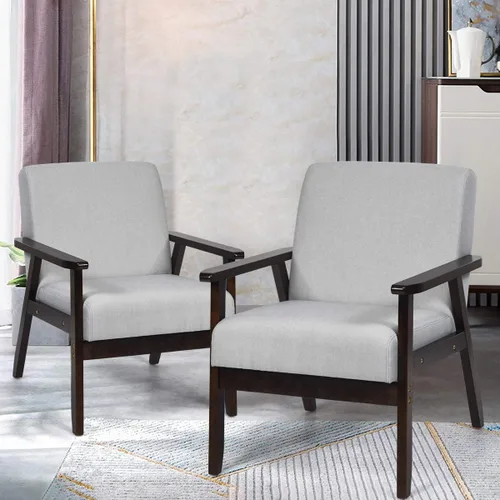 Miniatura 11 de Giantex Juego de 2 sillas decorativas modernas de mediados de siglo, sillón de tela retro, hecho de madera maciza, sillón tapizado de lino para sala