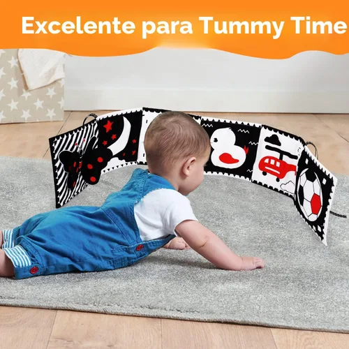 Miniatura 2 de Juguetes de alto contraste en blanco y negro para bebés de 0-3, 3-6 meses, tiempo boca abajo, suave, libro arrugado, espejo, juguetes sensoriales