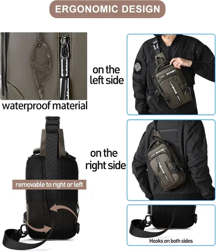 Miniatura 29 de Mochila cruzada pequeña negra para hombre y mujer, H-Negro, S, Moda