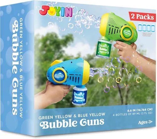 Miniatura 7 de Joyin - 2 pistolas de burbujas para niños con 4 botellas de solución, máquina automática de burbujas con 8 agujeros para niños, adultos, juguetes