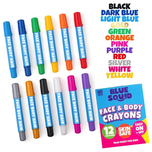 Miniatura 4 de Blue Squid Lápices de pintura facial – 12 colores vibrantes torcidos y lavables – Kit de pintura facial para fiestas de niños, Halloween, kit