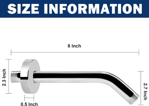 Miniatura 2 de NearMoon Brazo de ducha con brida, hecho de tubo extensor de ducha de acero inoxidable 304, montado en la pared para regadera de baño fijo, nunca se